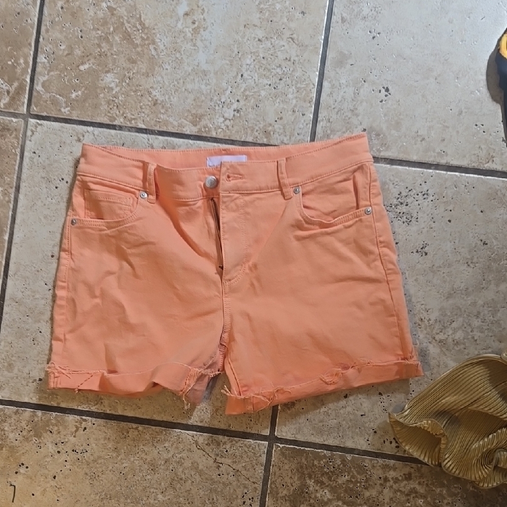 LOFT Orange Jean Shorts Mid-Length Cotton Blend